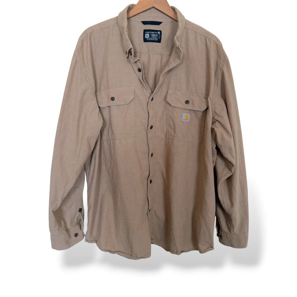 Carhartt Men's 2XL Loose Fit Canvas Rugged Flex Long Sleeve Work Shirt Tan